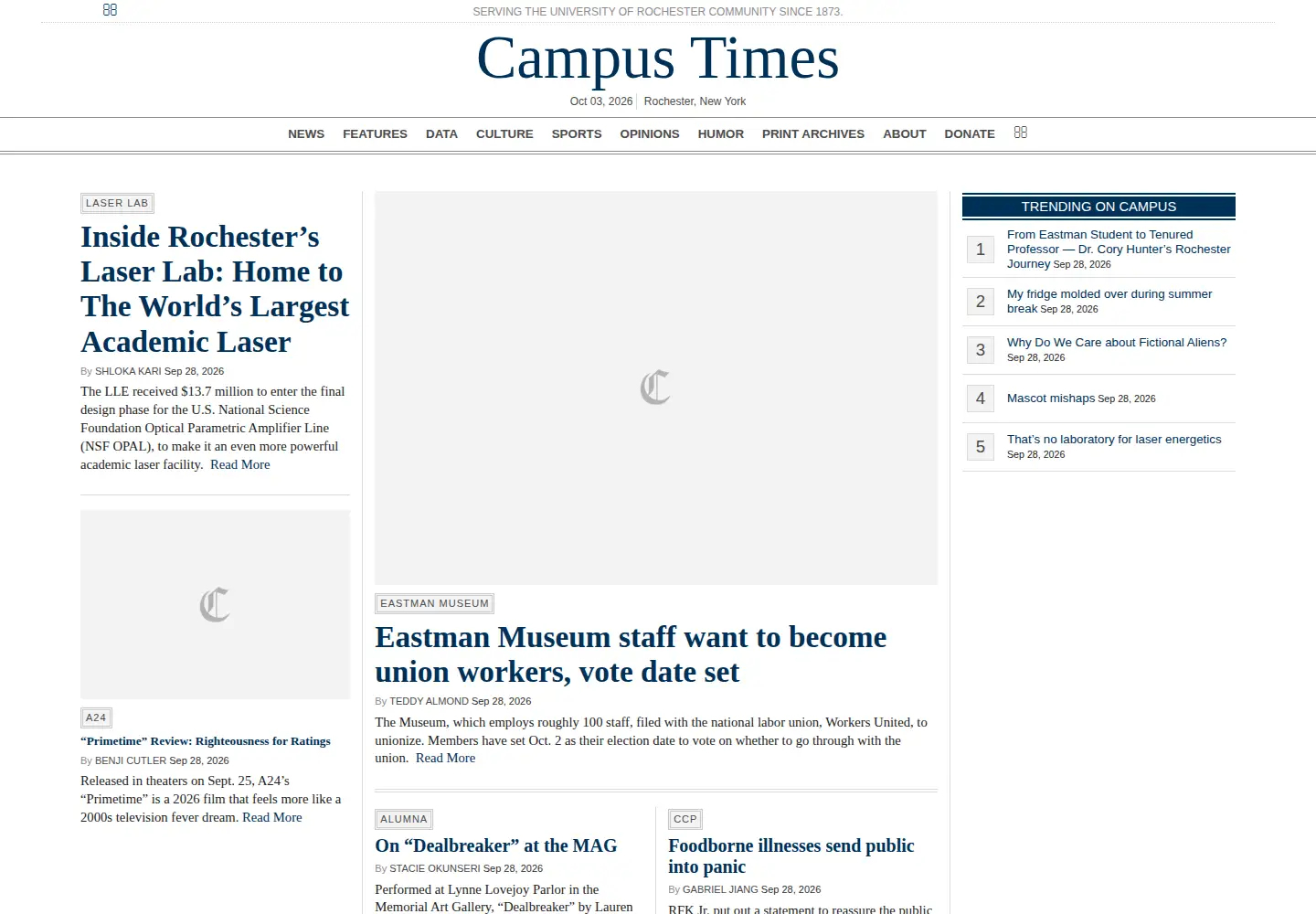 Captured homepage of campustimes.org in the current scan
