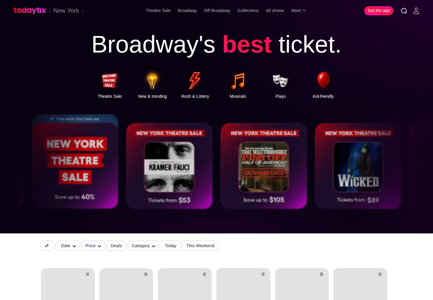 Screenshot of todaytix.com