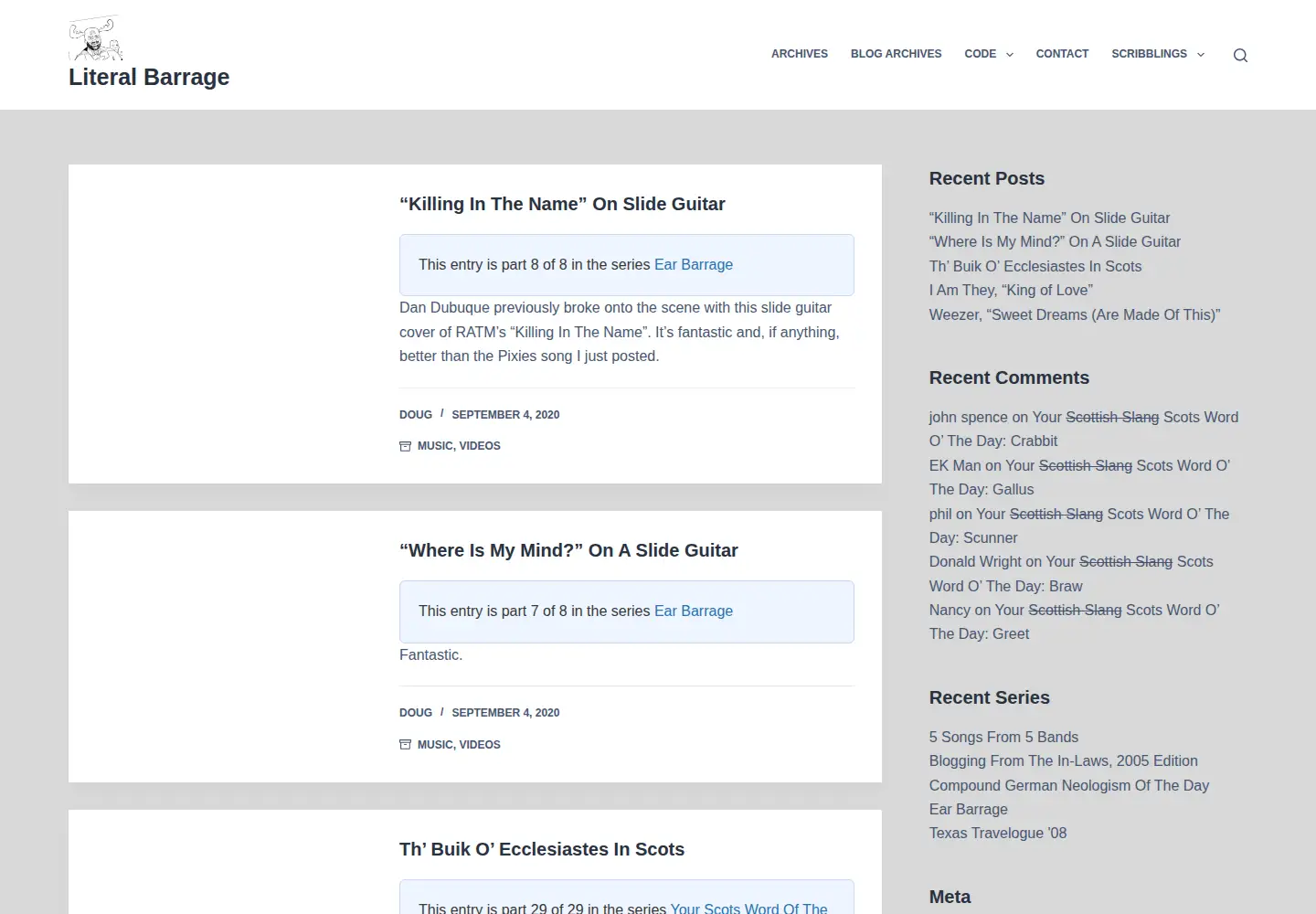 Screenshot of literalbarrage.org