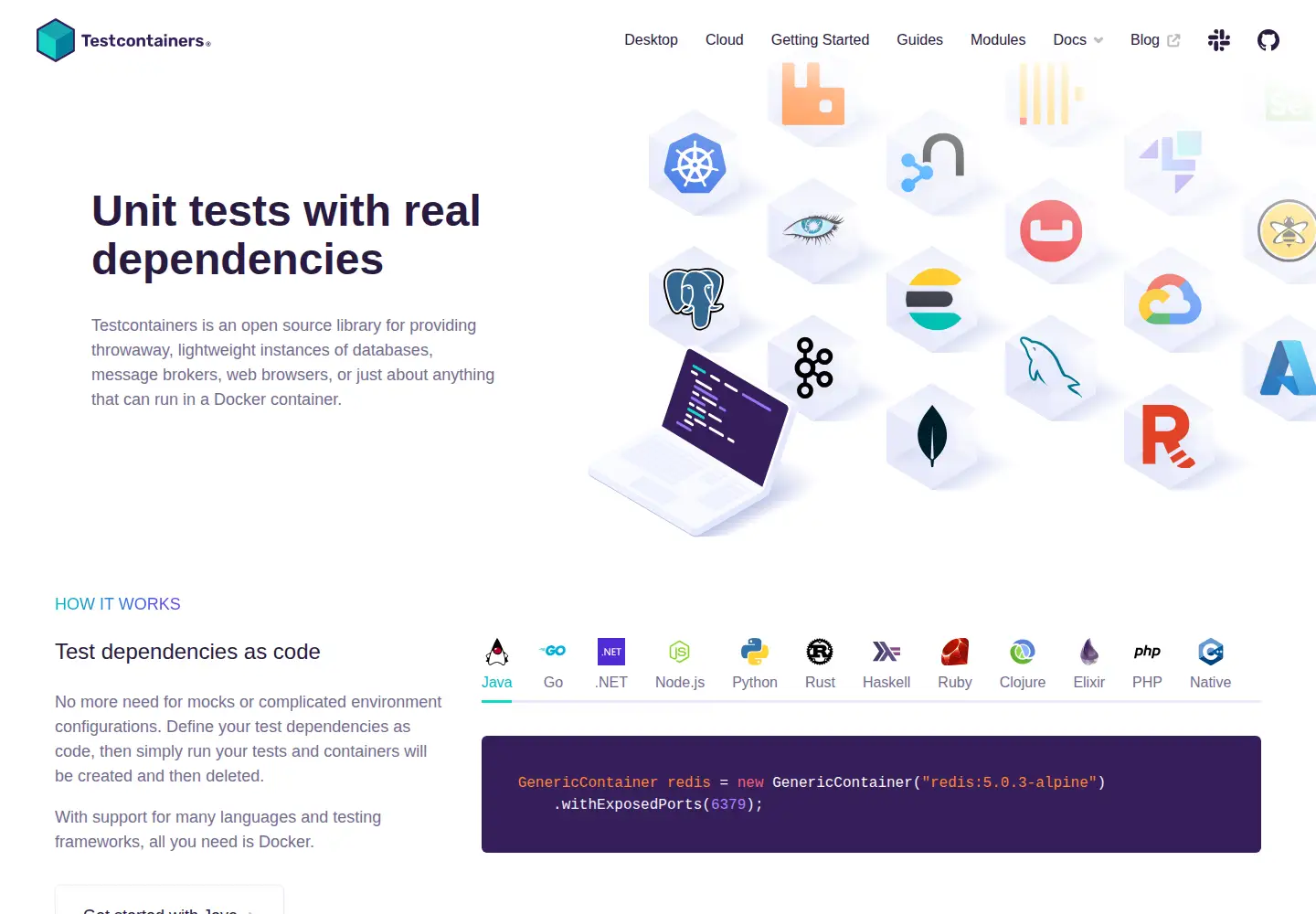 Screenshot of testcontainers.org