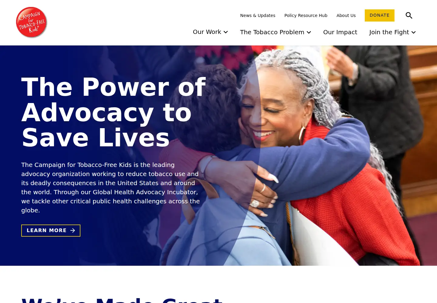 Screenshot of tobaccofreekids.org