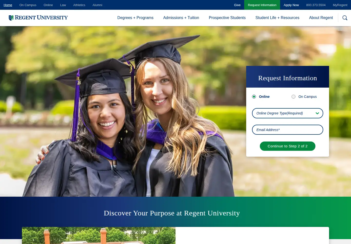 Screenshot of regent.edu