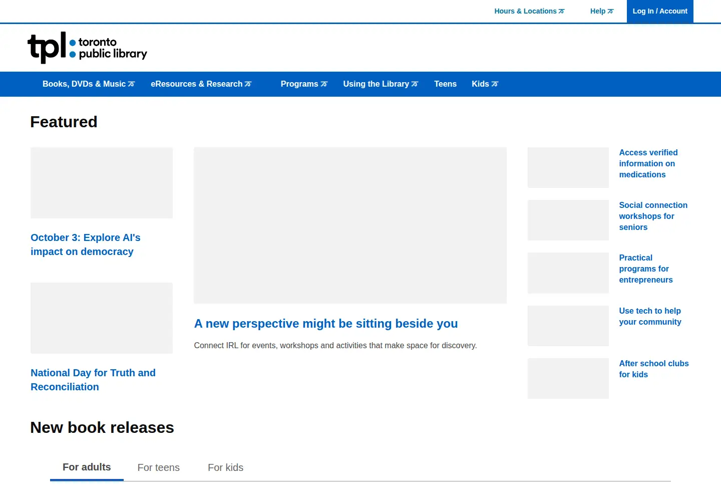 Screenshot of torontopubliclibrary.ca