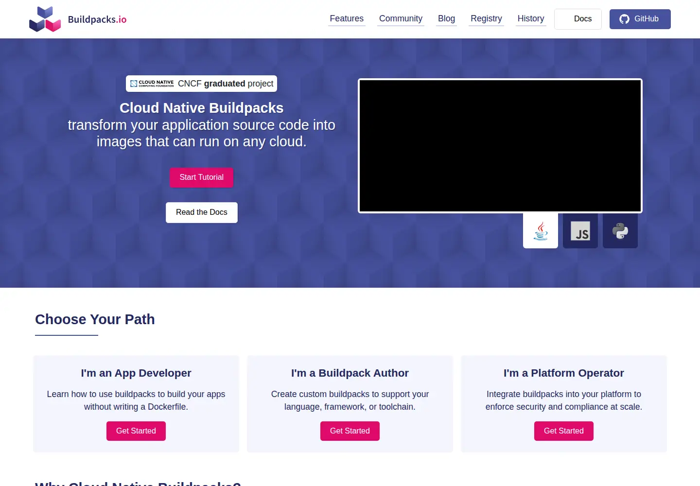 Screenshot of buildpacks.io
