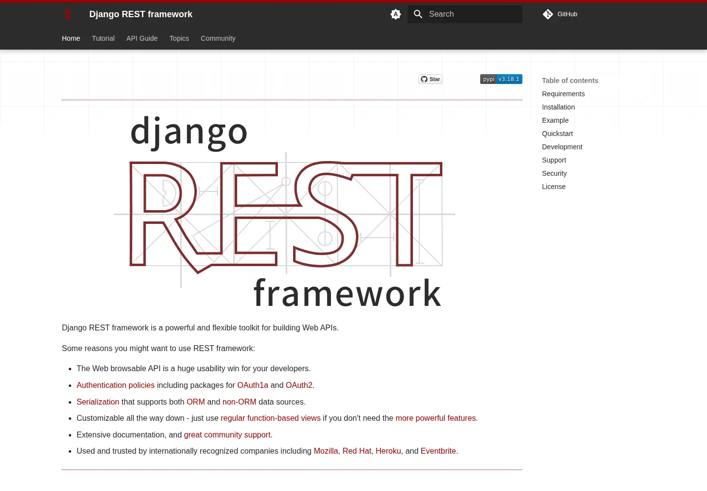 Screenshot of django-rest-framework.org