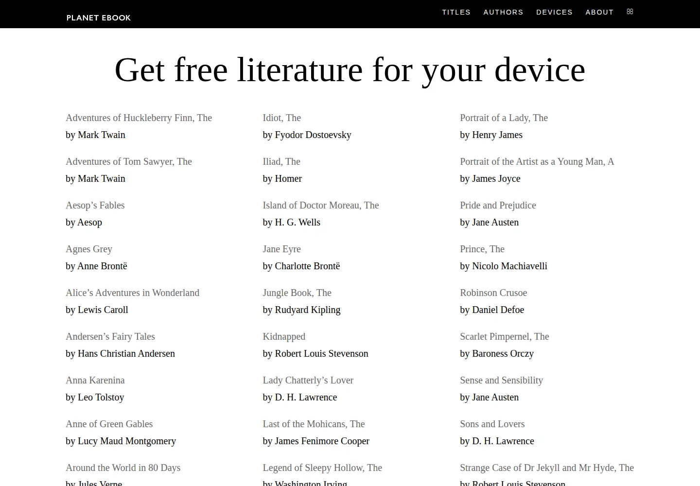 Screenshot of planetebook.com