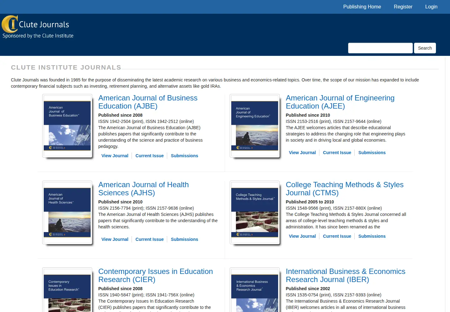 Screenshot of clutejournals.com