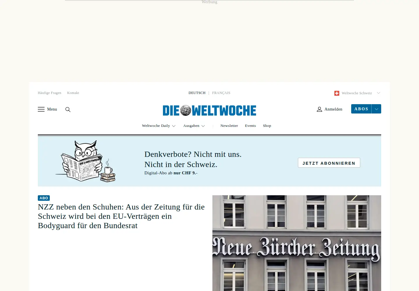 Screenshot of weltwoche.ch