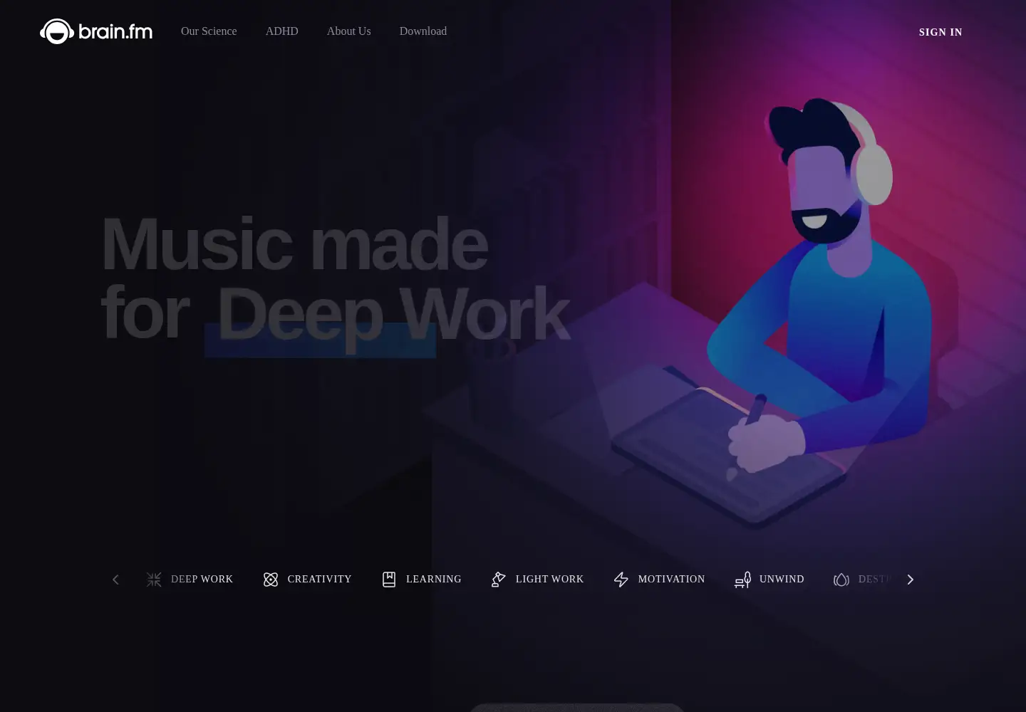 Screenshot of brain.fm