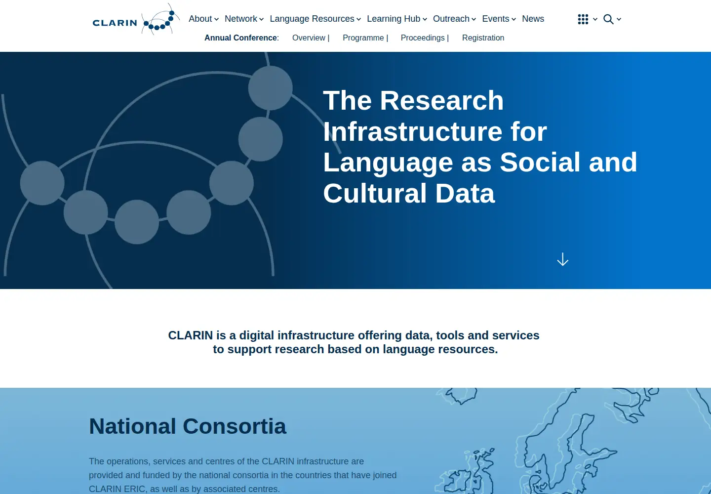 Screenshot of clarin.eu