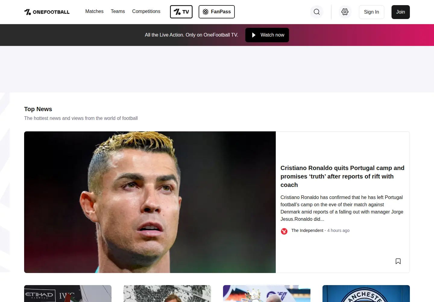 Screenshot of onefootball.com