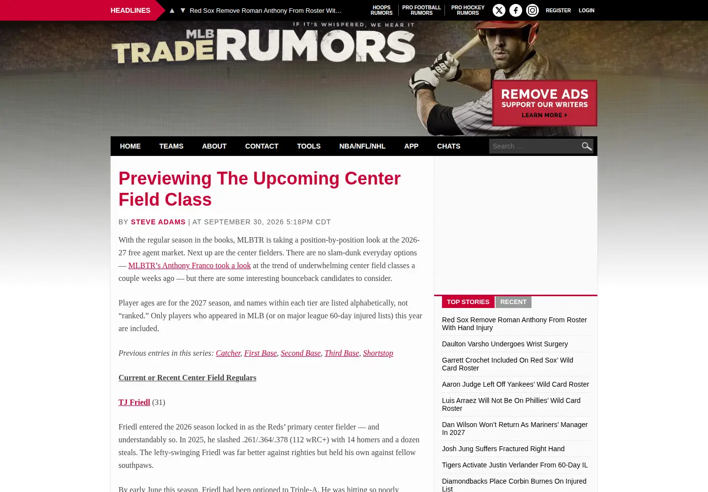 Screenshot of mlbtraderumors.com