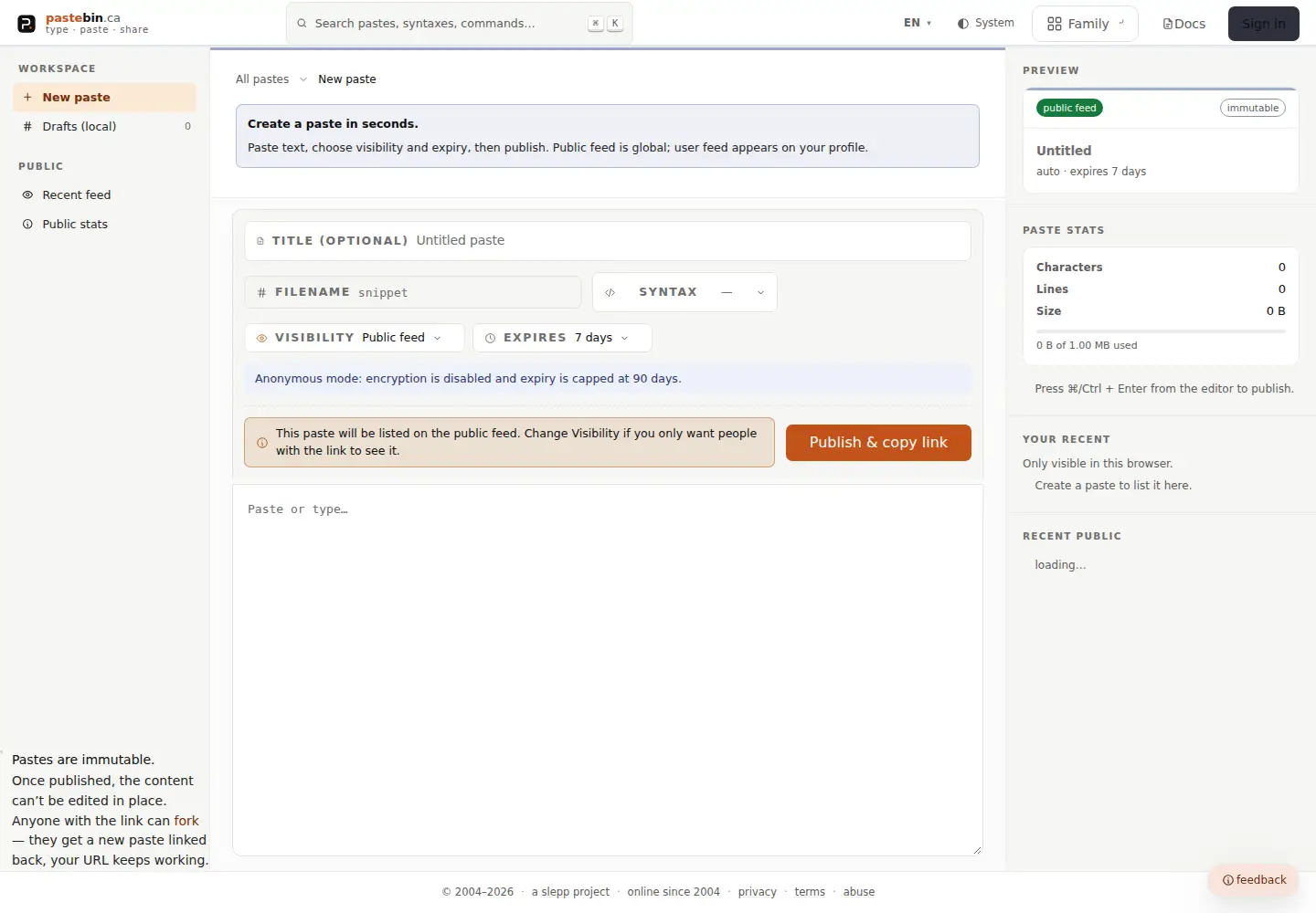 Screenshot of pastebin.ca