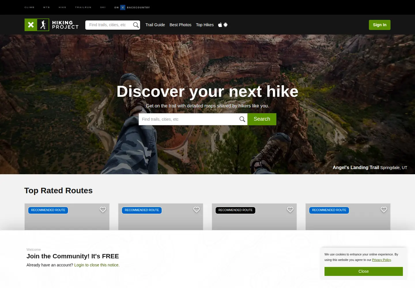 Screenshot of hikingproject.com