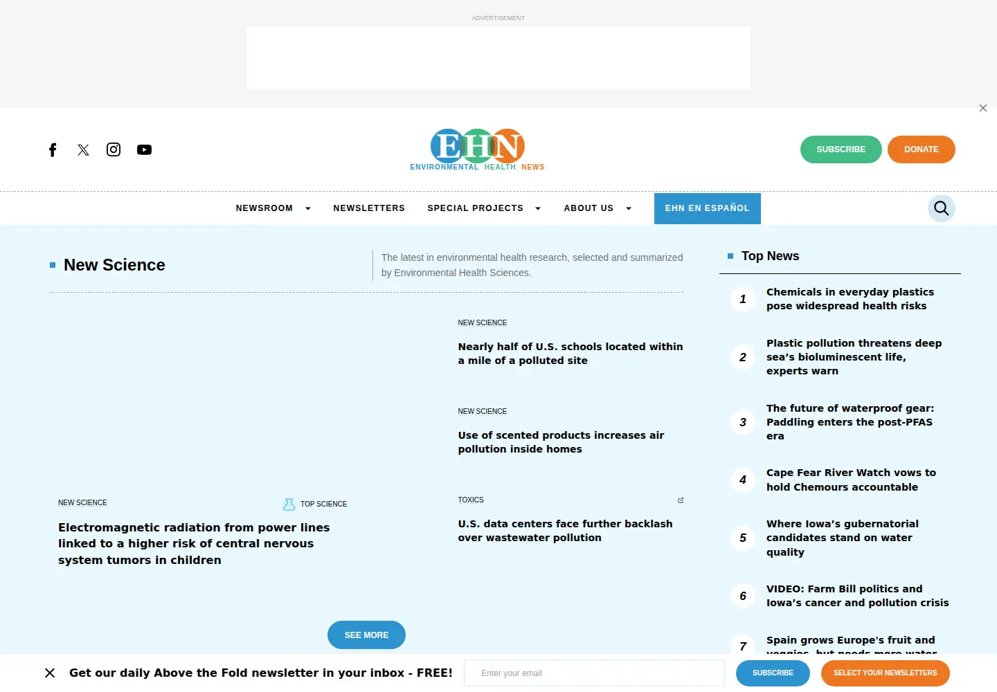 Screenshot of environmentalhealthnews.org