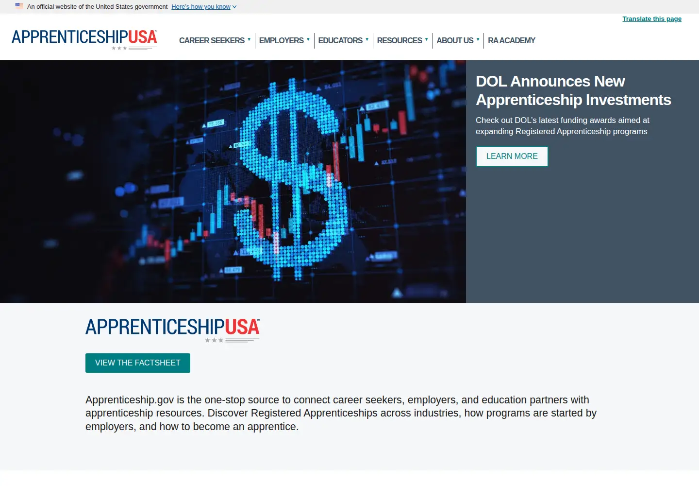 Screenshot of apprenticeship.gov