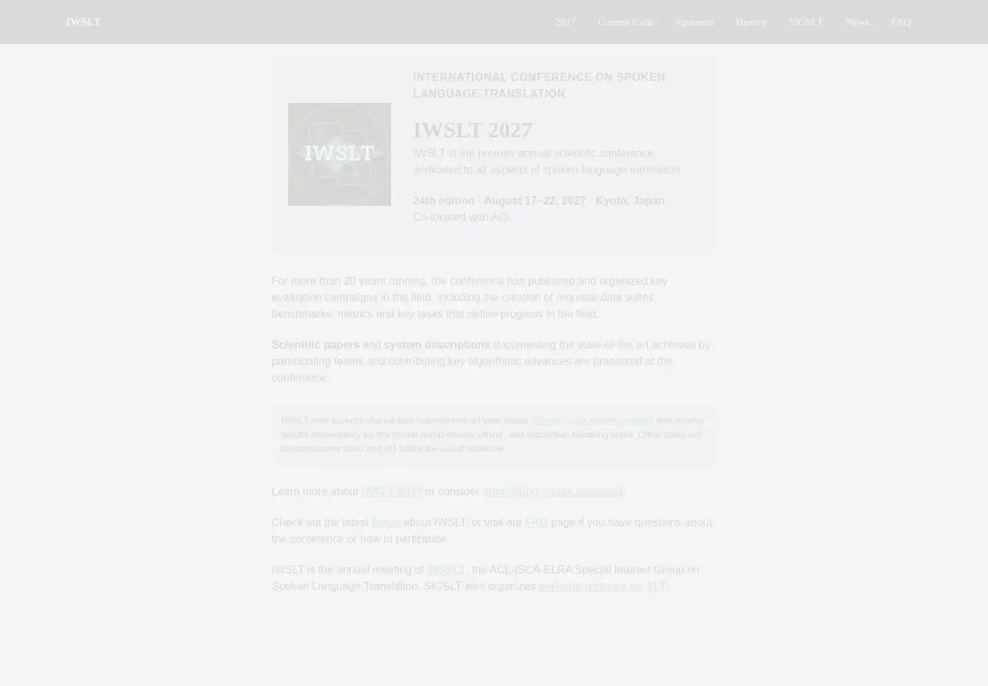 Screenshot of iwslt.org