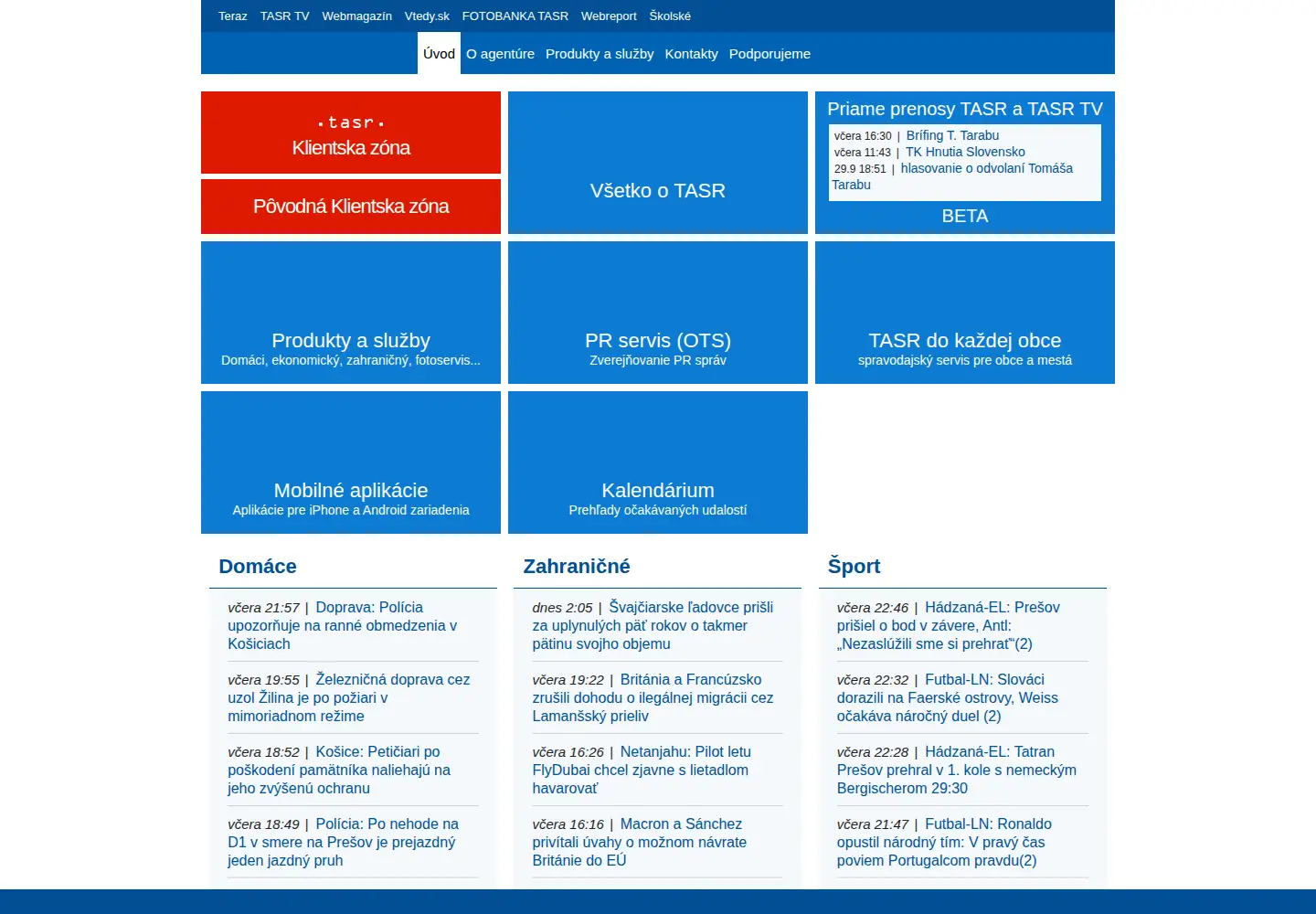 Screenshot of tasr.sk