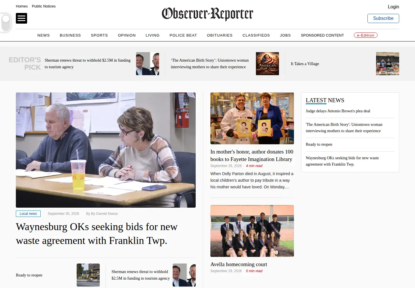 Screenshot of observer-reporter.com