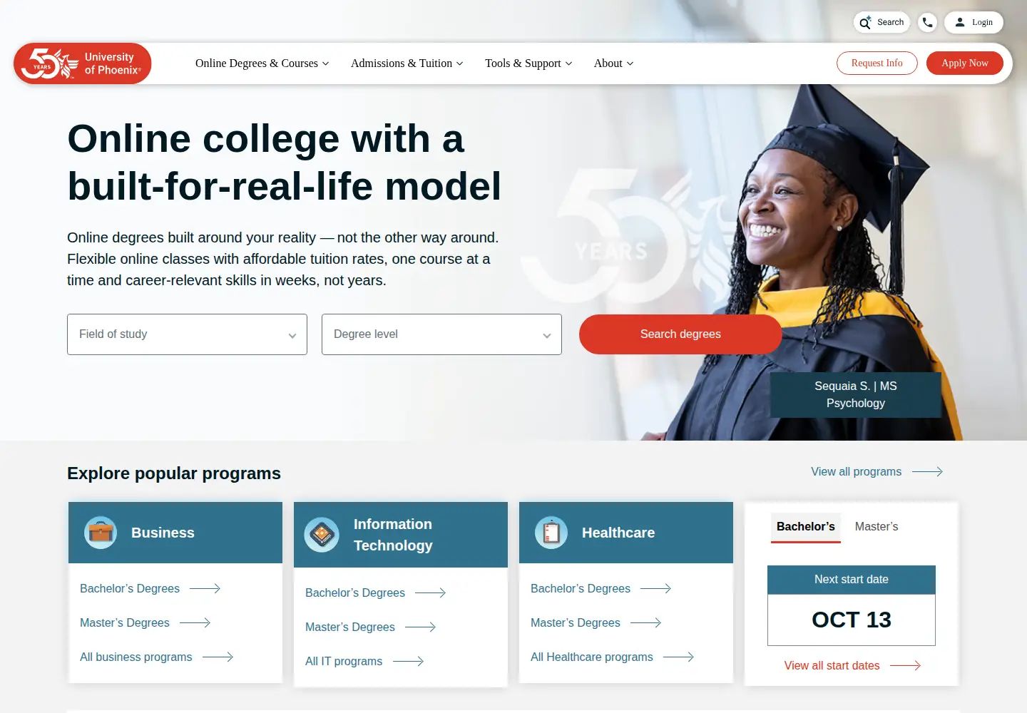 Screenshot of phoenix.edu