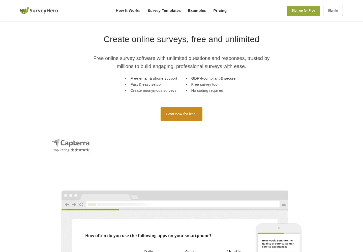 Captured homepage of surveyhero.com in the current scan