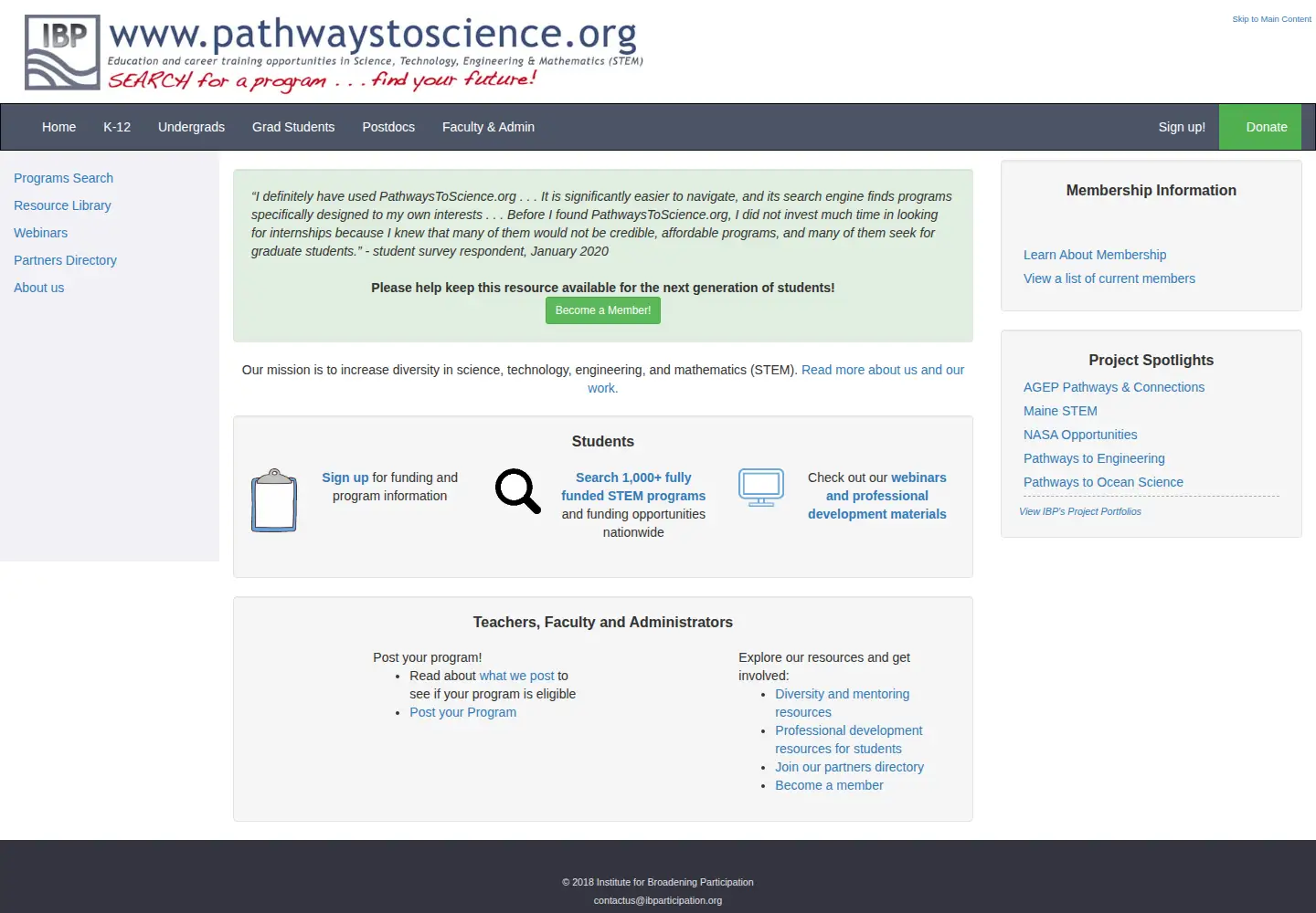 Screenshot of pathwaystoscience.org