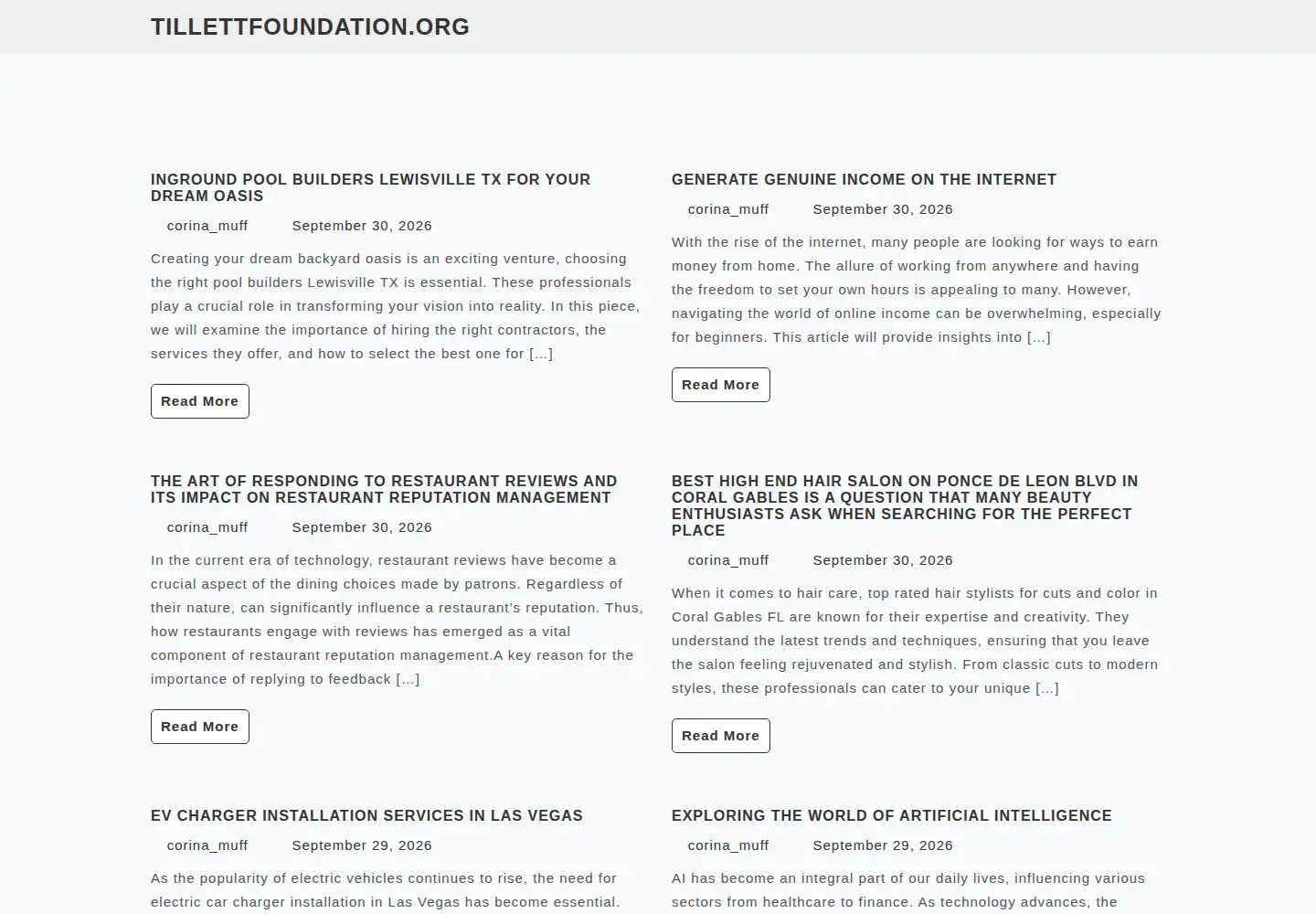 Screenshot of tillettfoundation.org