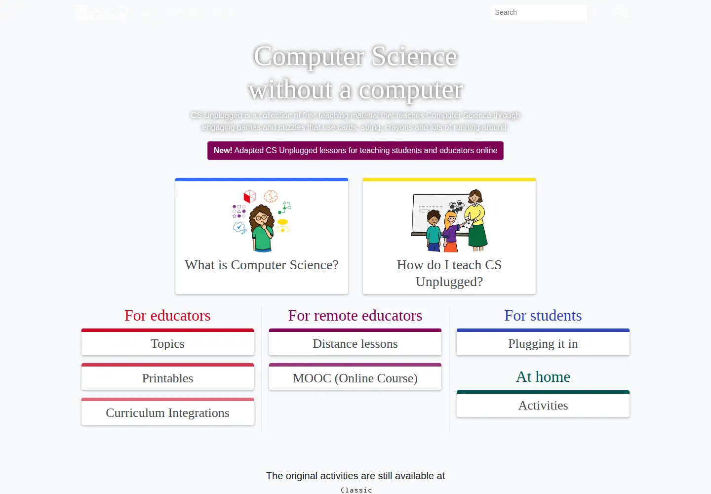 Screenshot of csunplugged.org