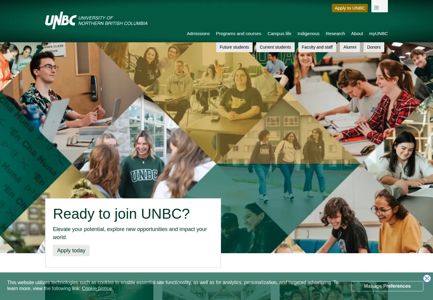 Screenshot of unbc.ca