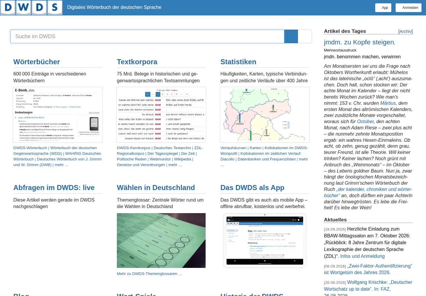 Screenshot of dwds.de
