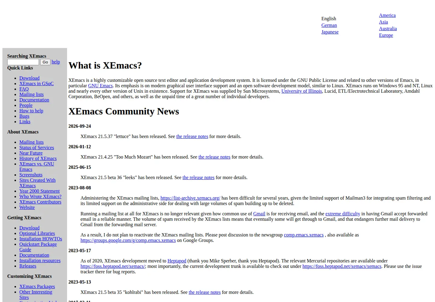 Screenshot of xemacs.org