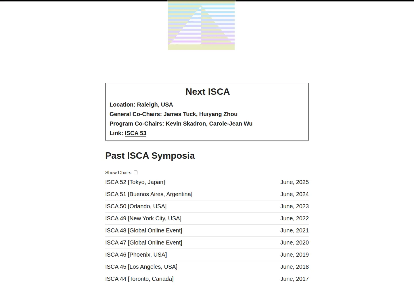 Captured homepage of iscaconf.org in the current scan
