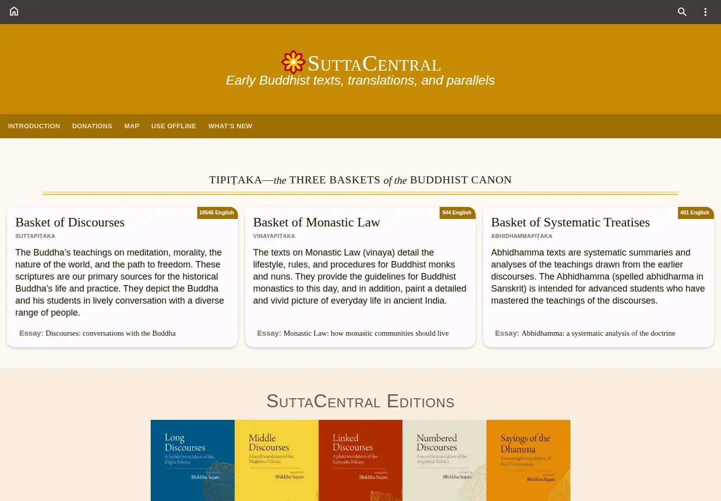 Screenshot of suttacentral.net