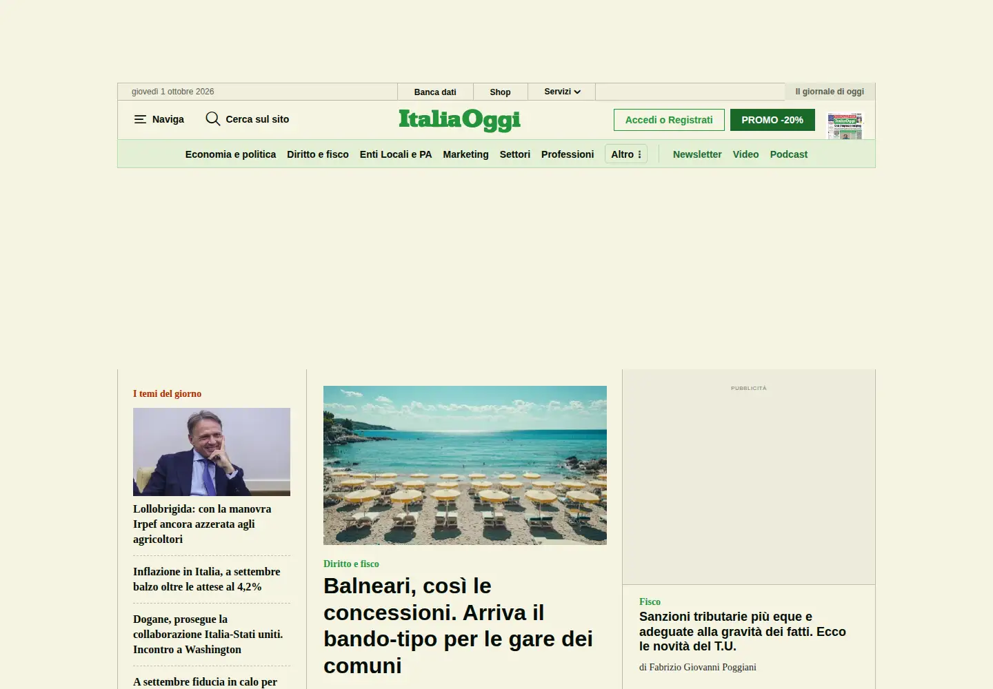 Screenshot of italiaoggi.it