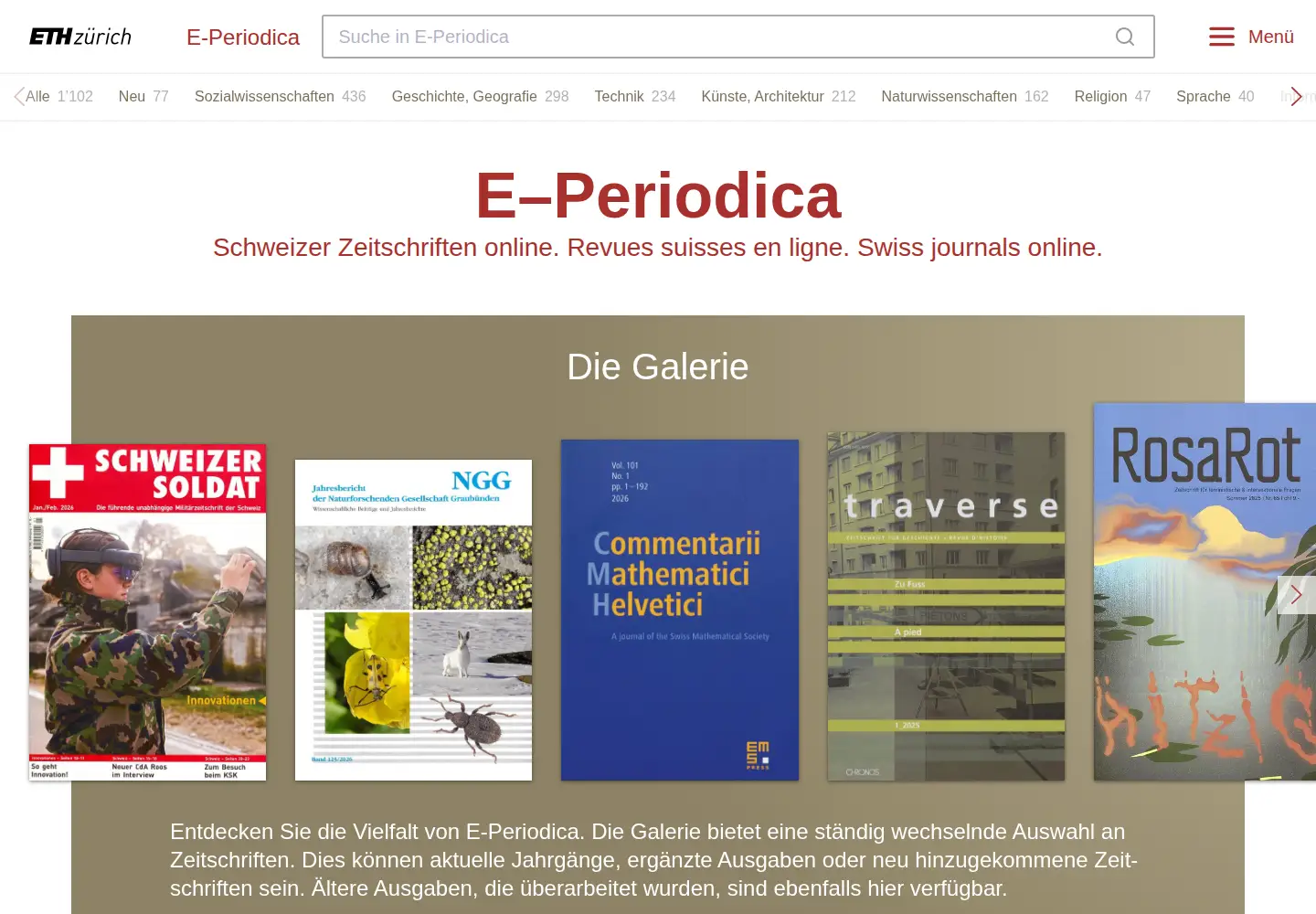 Screenshot of e-periodica.ch