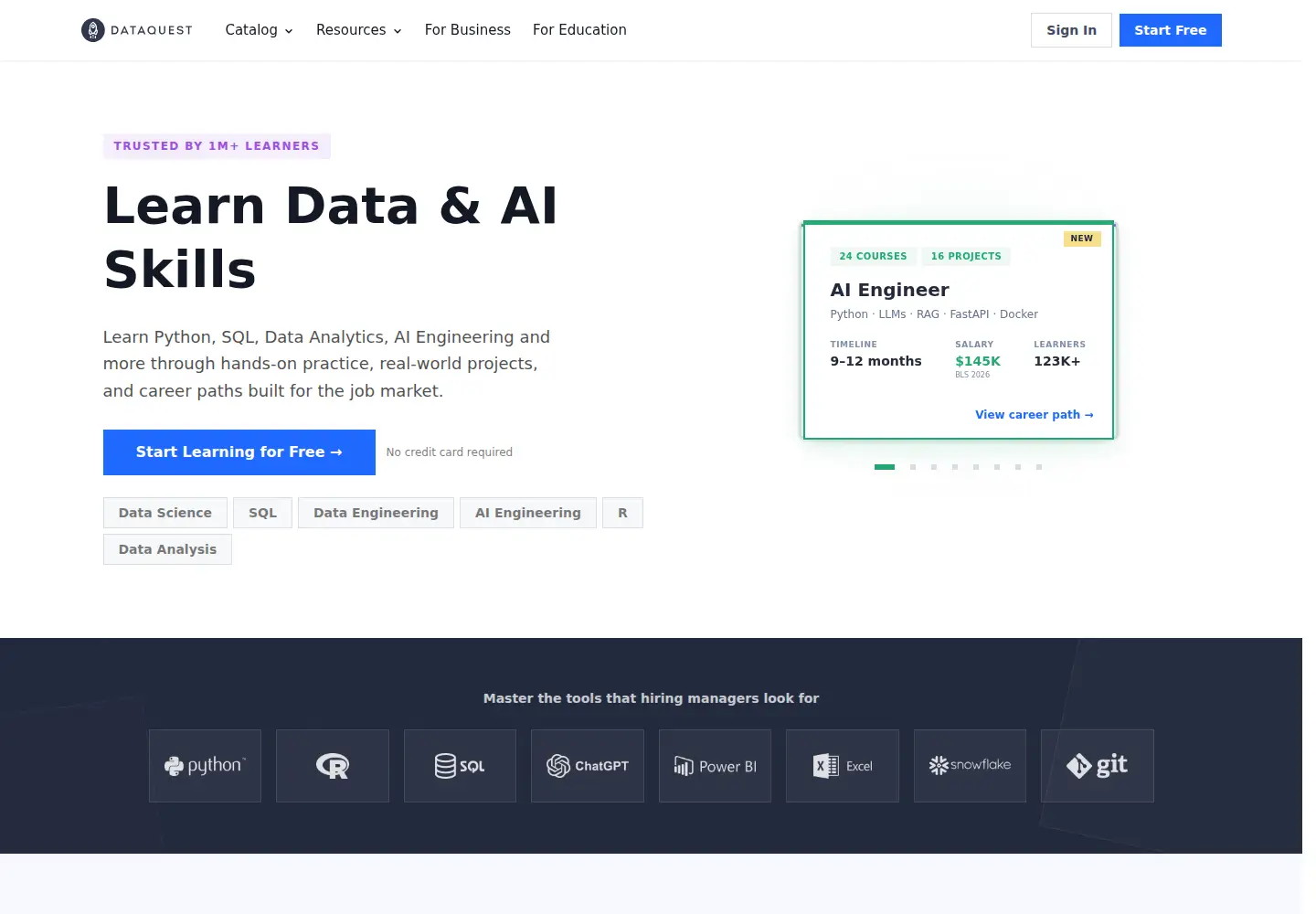Screenshot of dataquest.io