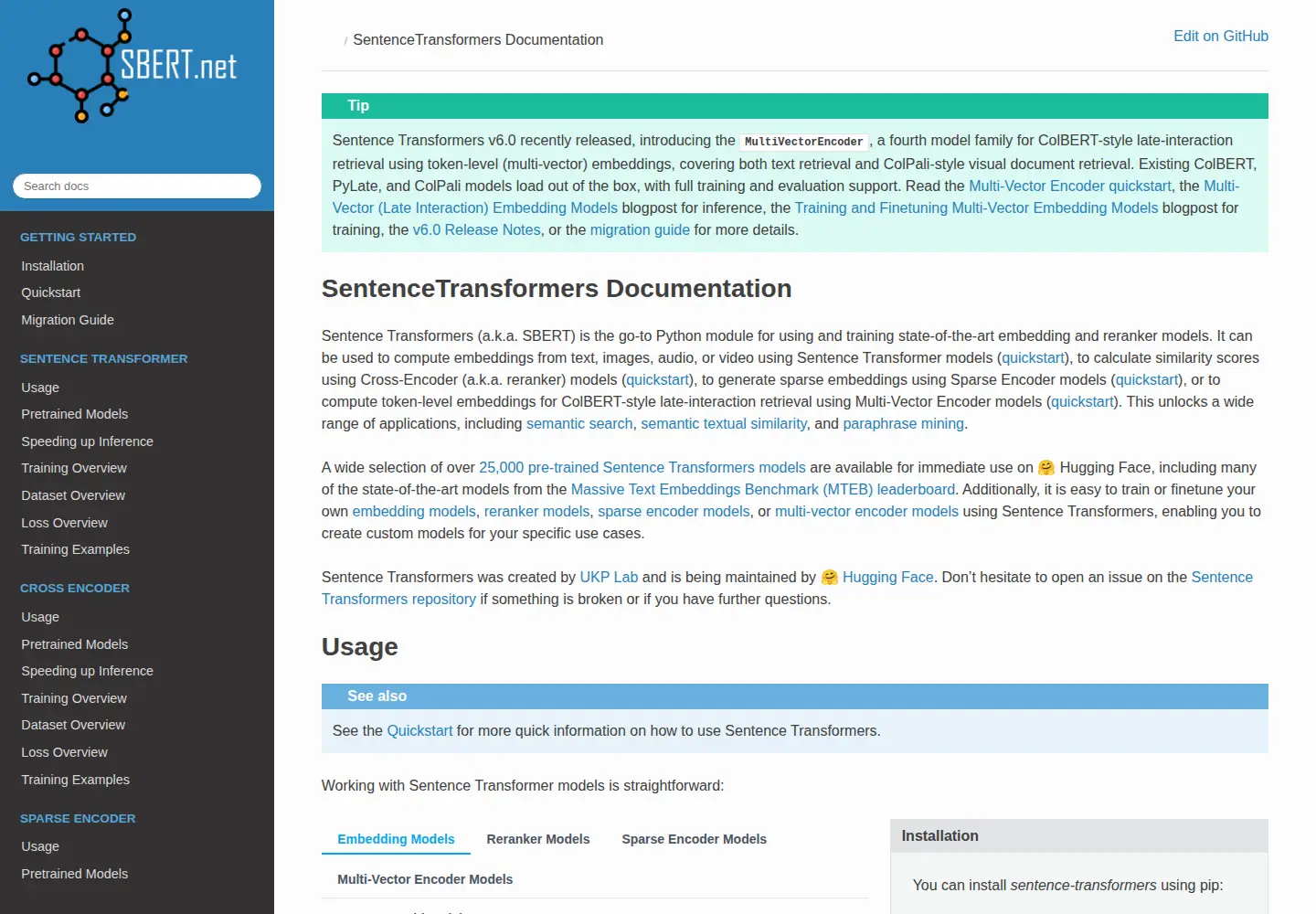 Screenshot of sbert.net