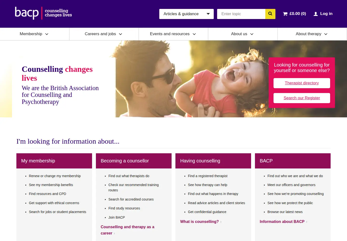 Screenshot of bacp.co.uk