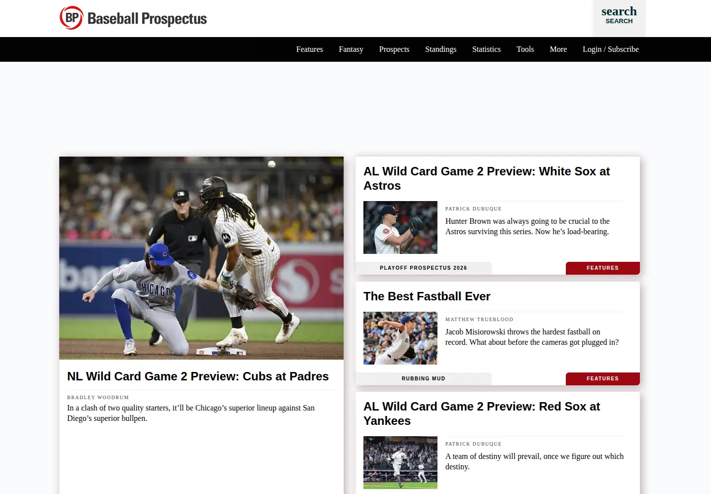 Screenshot of baseballprospectus.com