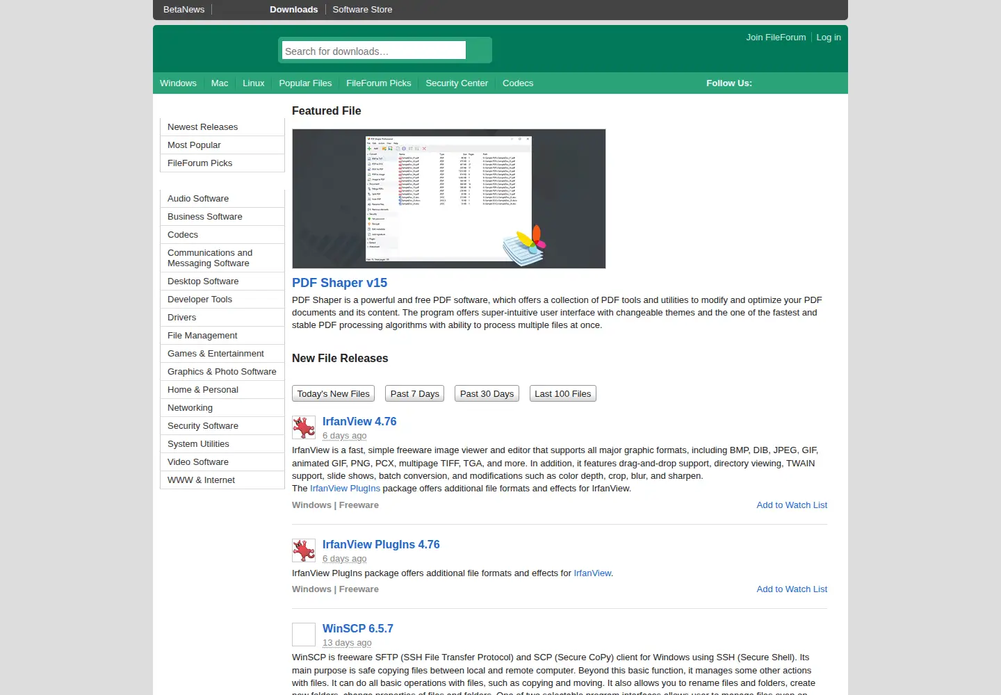 Captured homepage of fileforum.com in the current scan