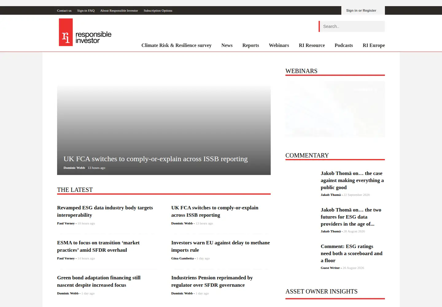 Screenshot of responsible-investor.com