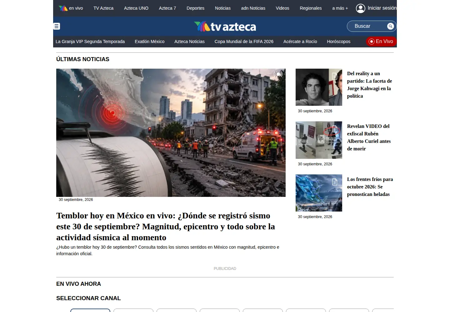Screenshot of tvazteca.com
