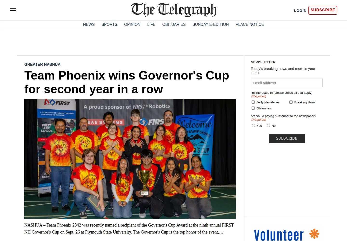 Screenshot of nashuatelegraph.com
