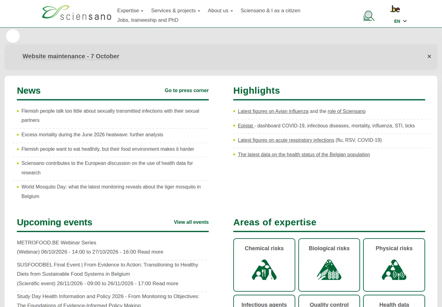 Screenshot of sciensano.be