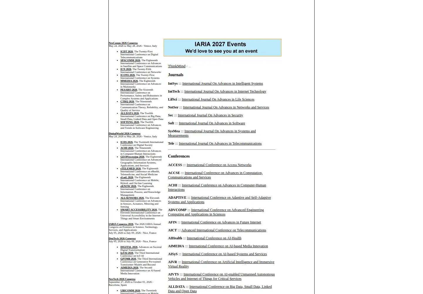Screenshot of thinkmind.org