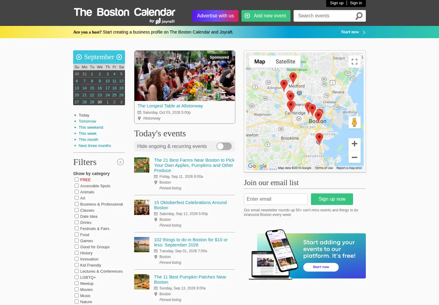 Screenshot of thebostoncalendar.com
