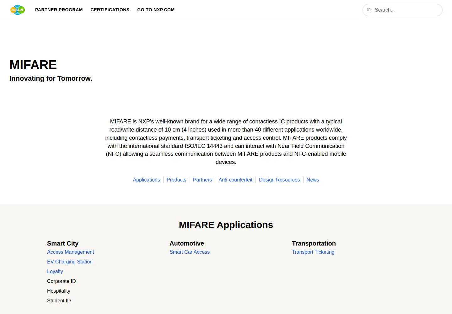 Screenshot of mifare.net