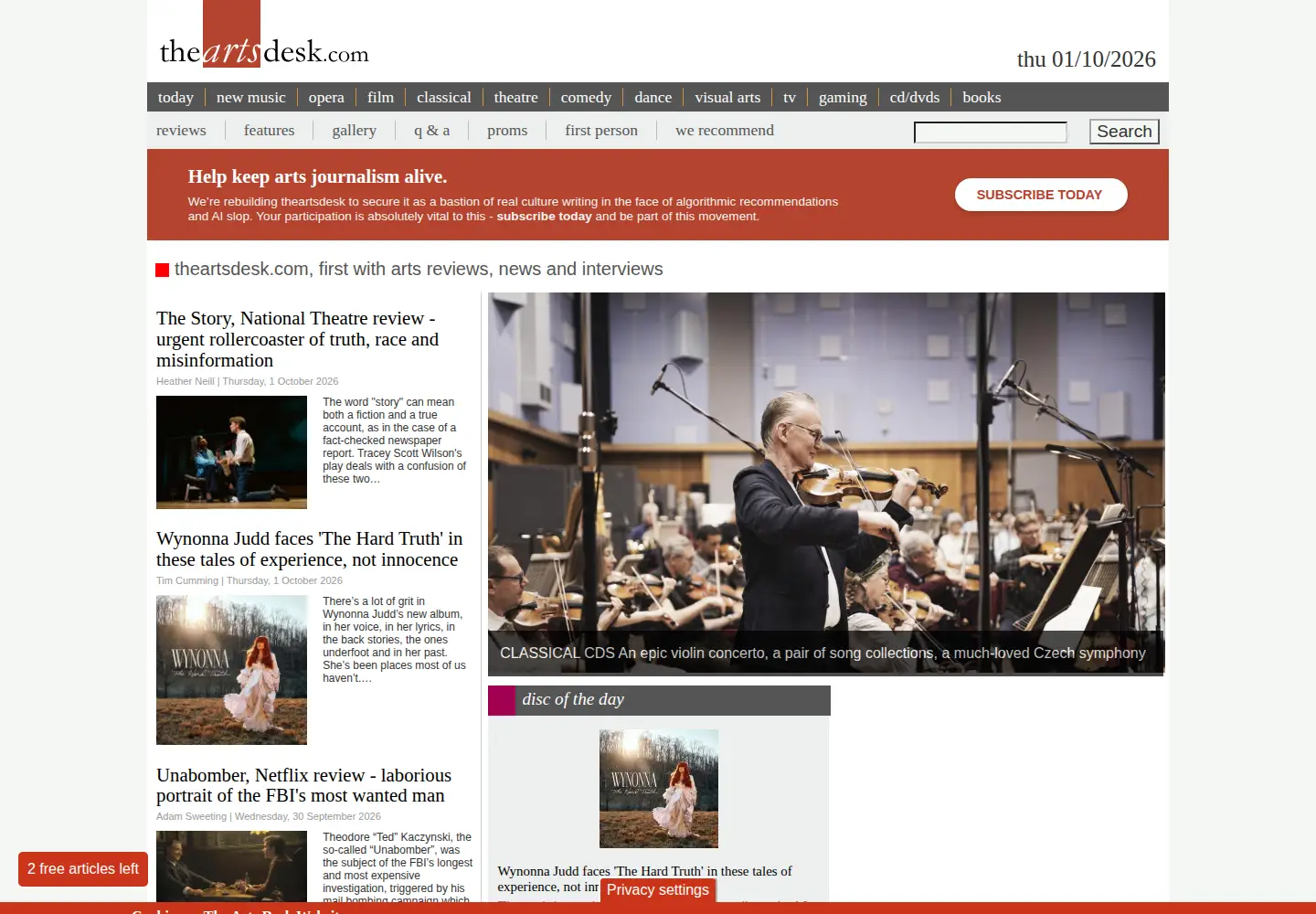 Screenshot of theartsdesk.com