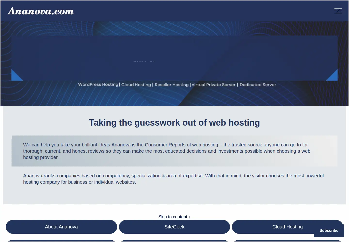 Screenshot of ananova.com