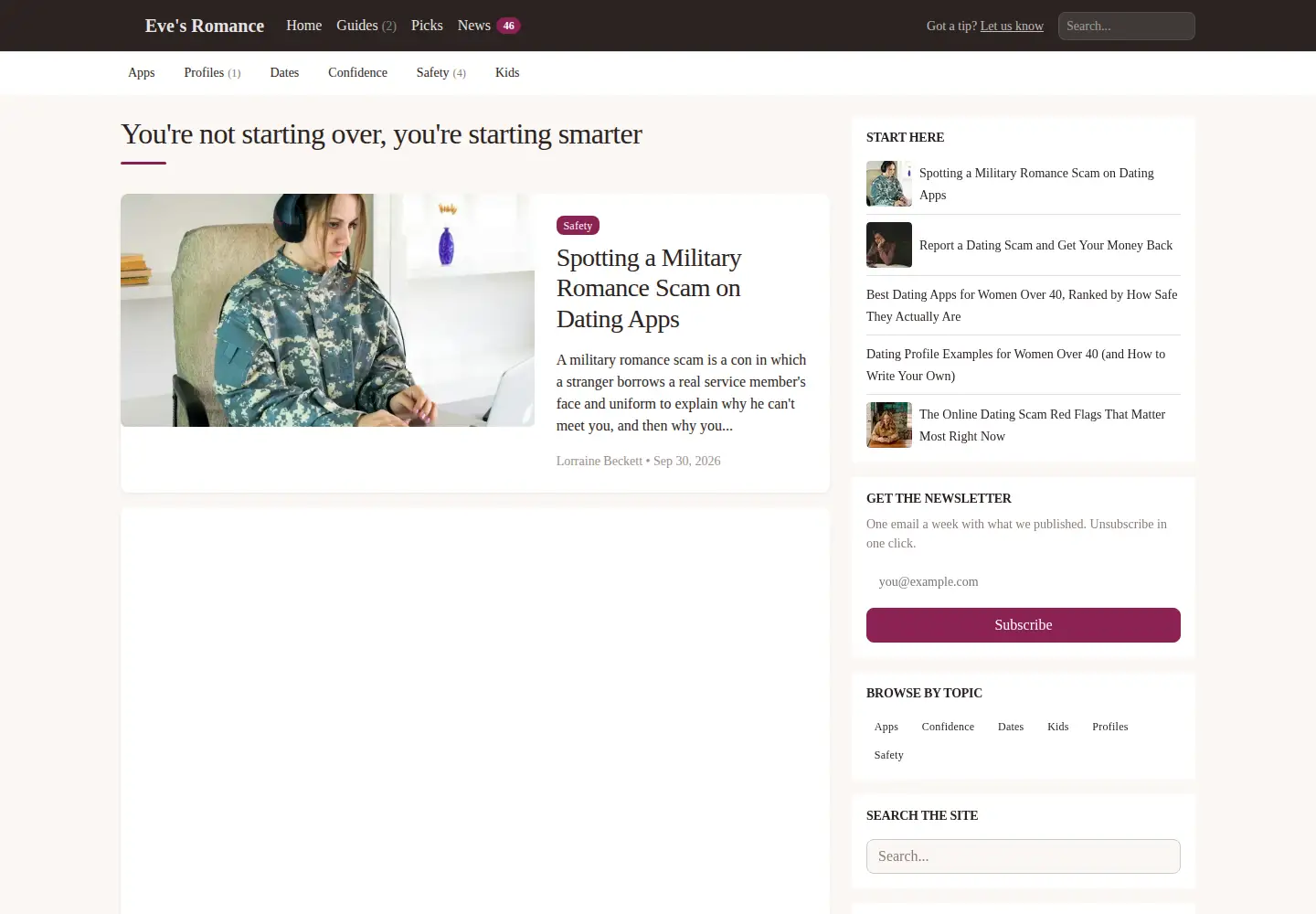 Screenshot of evesromance.com